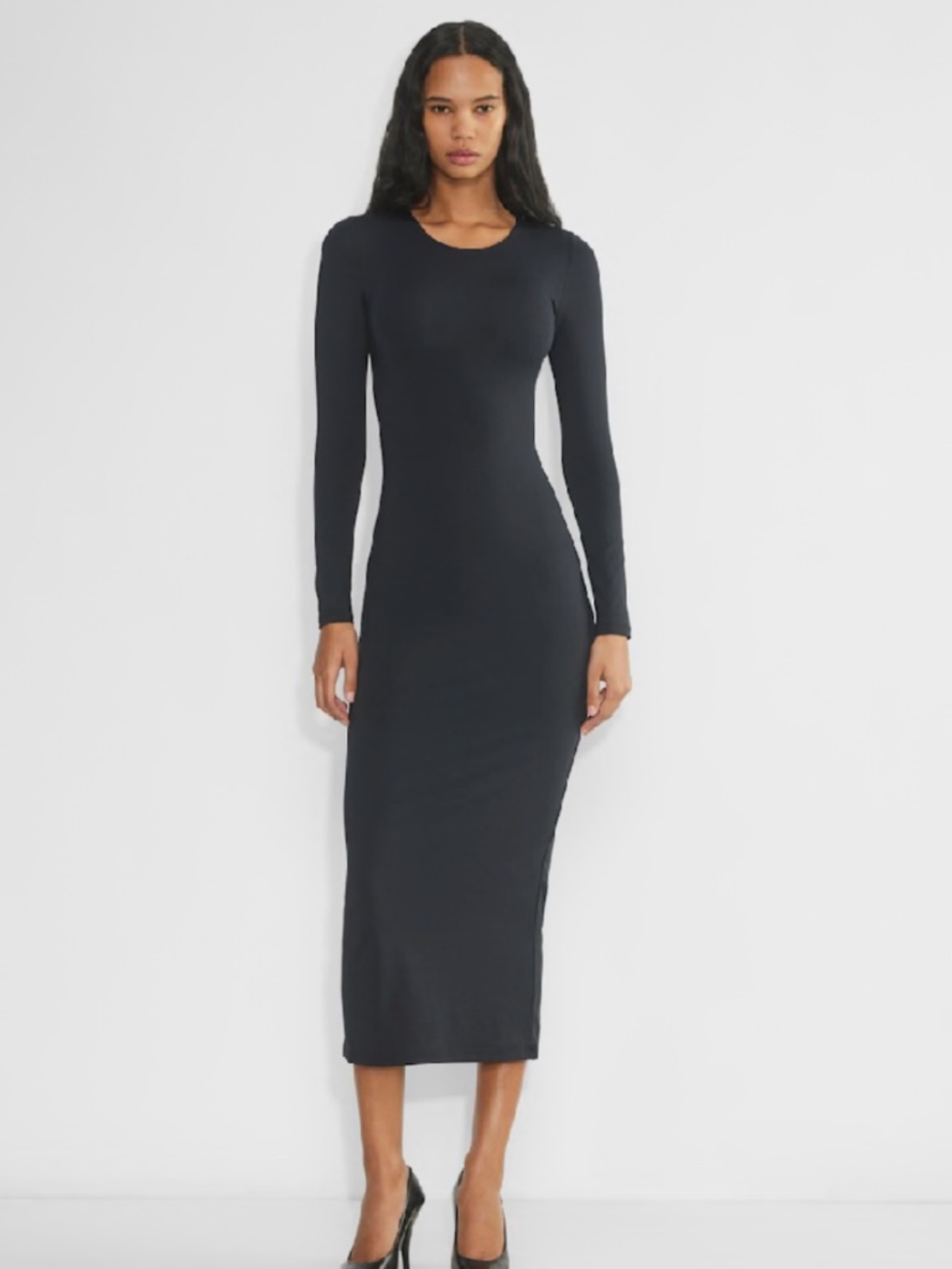 Aritzia Contour Crew Longsleeve Midi Black Bodycon Dress NWT Size S